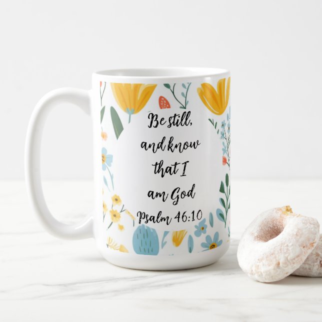 Psalm 46:10 Floral Coffee Mug Kaffeetasse (Mit Donut)