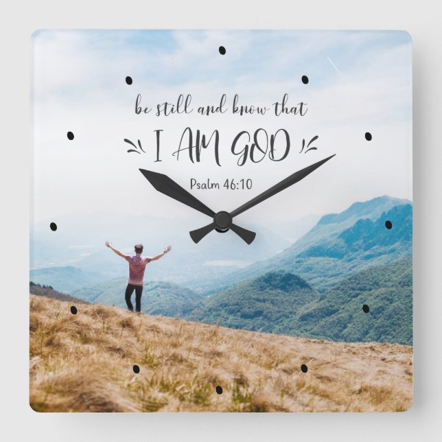 Psalm 46:10 Seid still und wisst, dass ich GOTT-Bi Quadratische Wanduhr (Vorderseite)