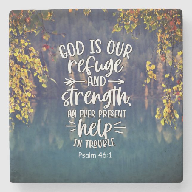 Psalm 46:1 Gott ist unsere Zuflucht und Stärke Steinuntersetzer (Vorderseite)