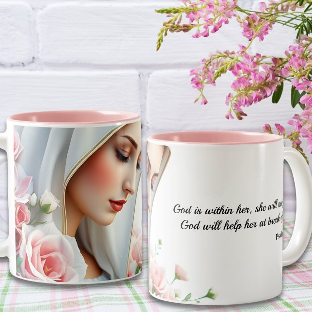Psalm 46:5 Christliche Bibelverse Jungfrau Mary Zweifarbige Tasse (Psalm 46:5 Christian Bible Verse Virgin Mary Two-Tone Coffee Mug)