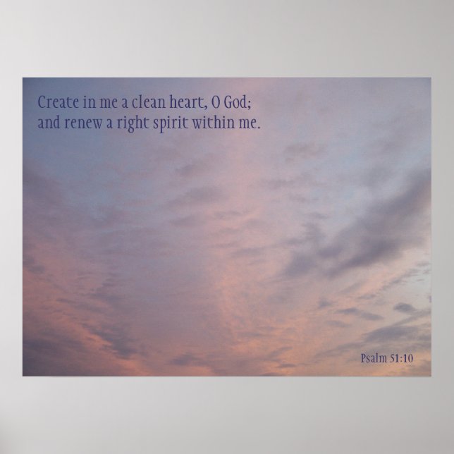 Psalm 51:10 Poster Pink Clouds on Blue Sky (Vorne)