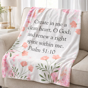 Psalm 51:10 Schaffe in mir rosa florale christlich Fleecedecke