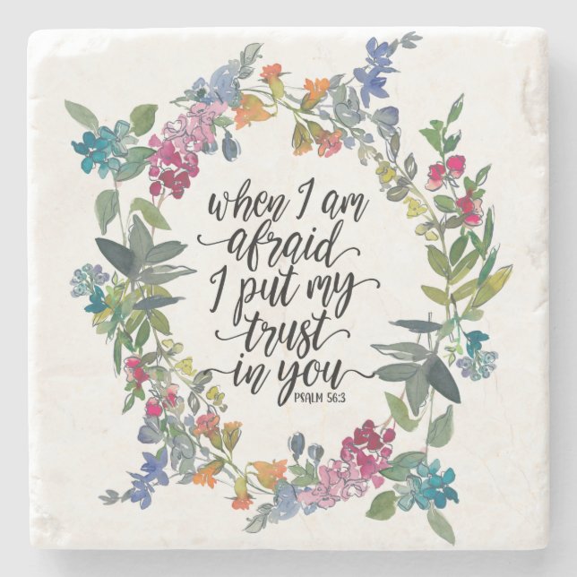 Psalm 56:3 Wenn ich fürchte, ich vertraue Ihnen Steinuntersetzer (Vorderseite)