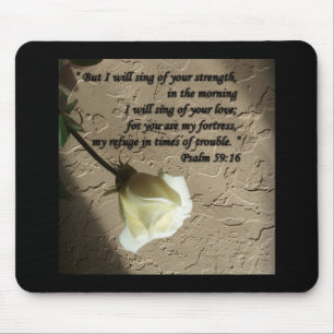 Psalm-59:16 Weiß-Rose Mousepad