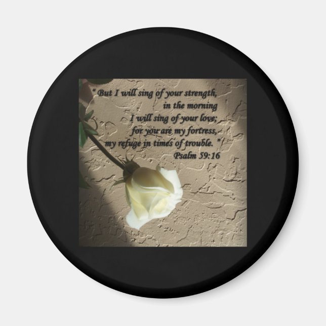 Psalm 59:16 Weiße Rose Magnet (Vorne)