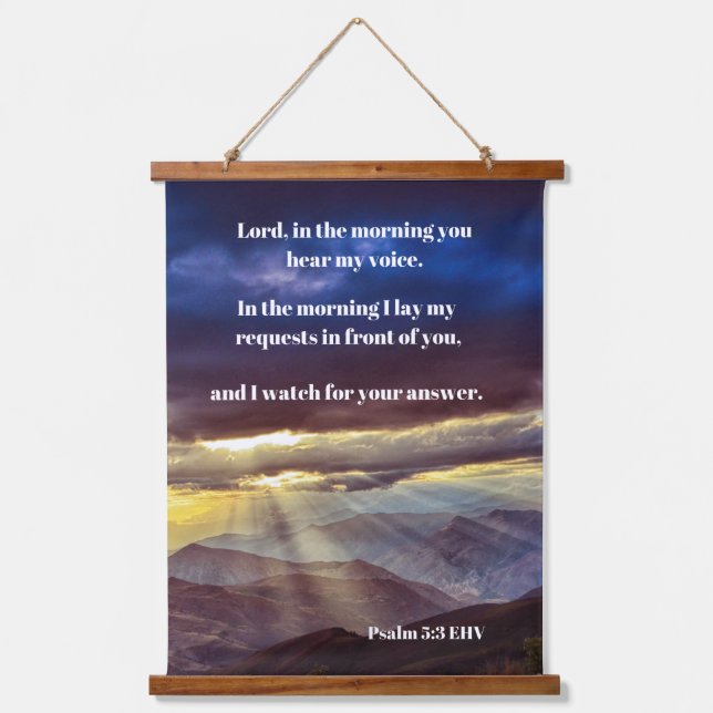 Psalm 5:3 Sonnenaufgang Bibel Verse Wandteppich Mit Holzrahmen (Vorderseite)