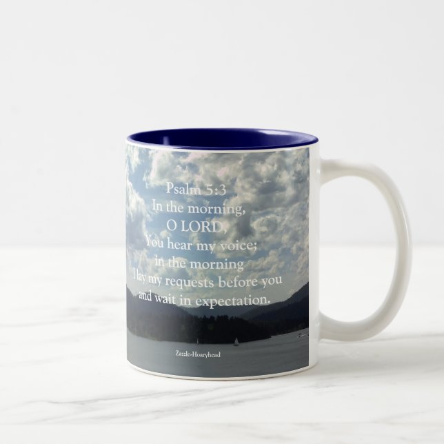 Psalm-5:3 Zweifarbige Tasse (Rechts)
