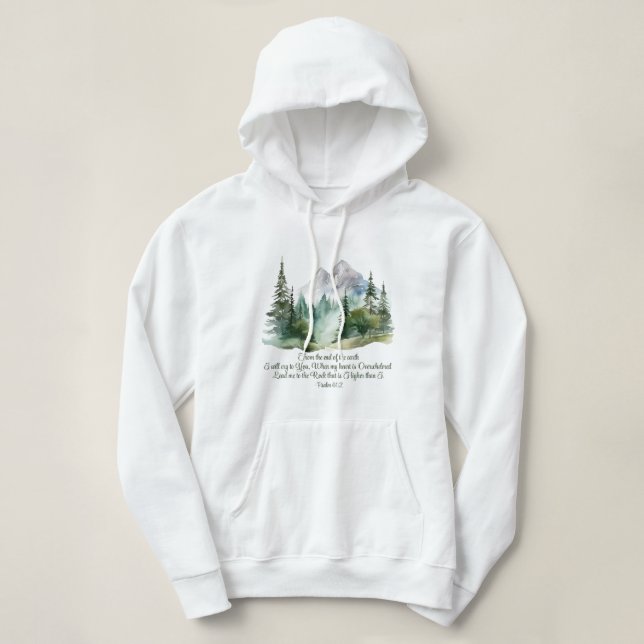 Psalm 61:2 Führe mich zum Rock-Bibelberg Hoodie (Design vorne)