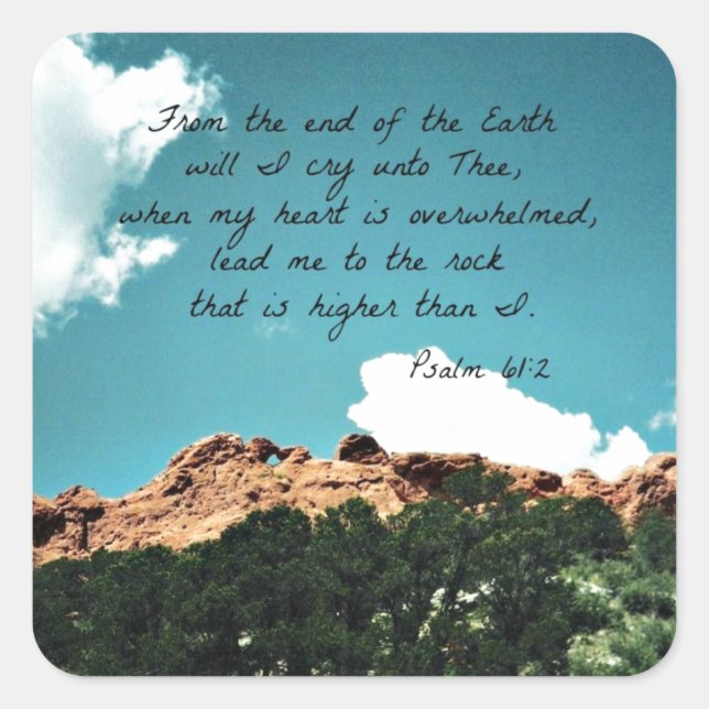 Psalm 61:2 Vom Ende der Erde... Quadratischer Aufkleber (Vorderseite)