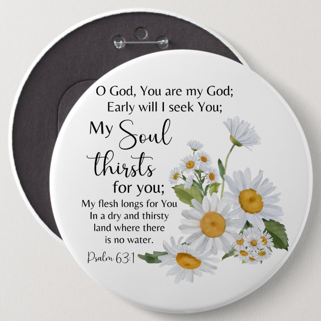 Psalm 63:1 Bibelschrift - Kamille Blume Button (Vorne & Hinten)