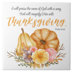 Psalm 69:30 Erntedank Verse Pumpkin Fall Blume Fliese