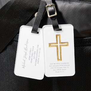 Psalm 91:11 Bible Blue Scrip Verse Religious Cross Gepäckanhänger