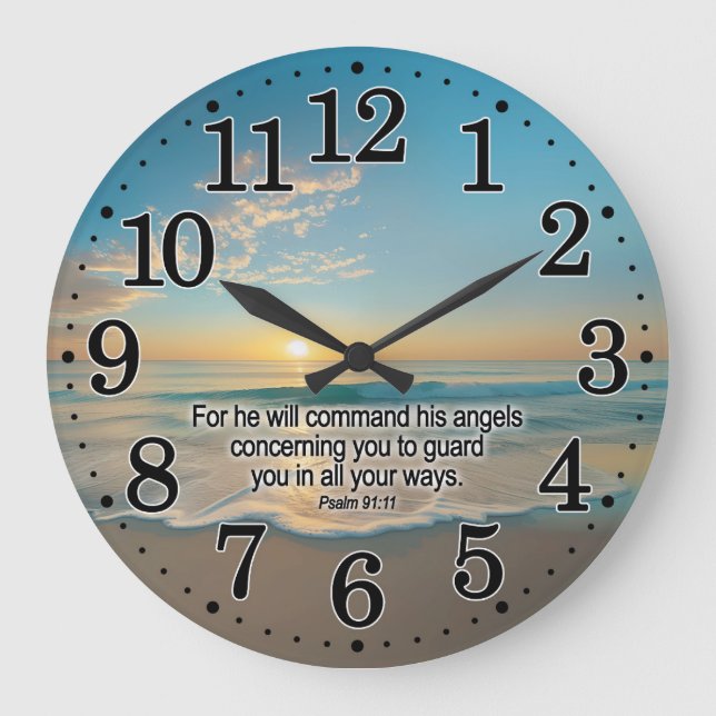 Psalm 91:11 Seine Engel werden dich bewachen Bibel Große Wanduhr (Vorderseite)