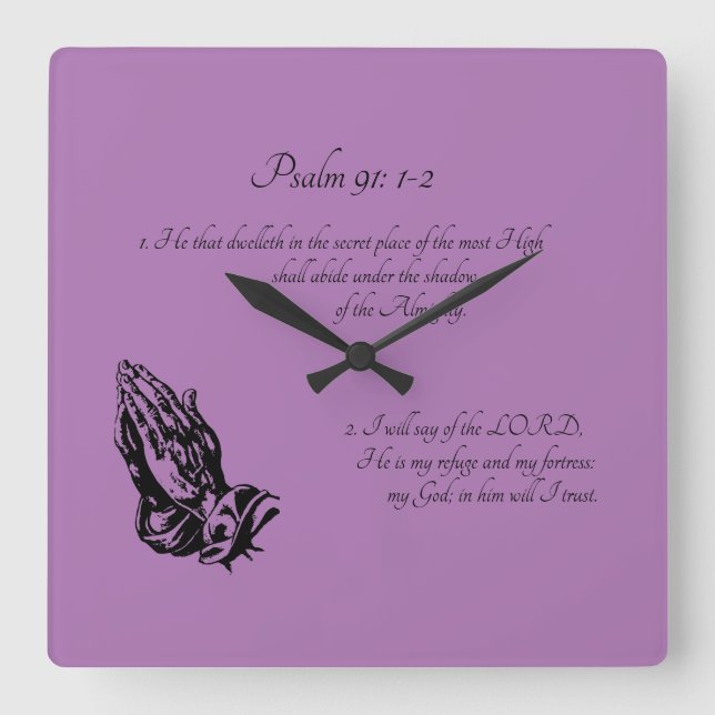 Psalm 91:1-2 Lila Quadratische Wanduhr (Vorderseite)