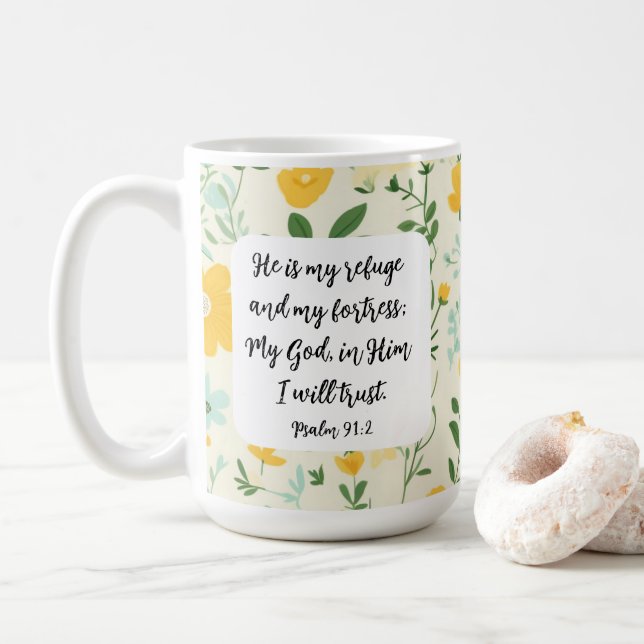 Psalm 91:2 Christian Coffee Mug Kaffeetasse (Mit Donut)