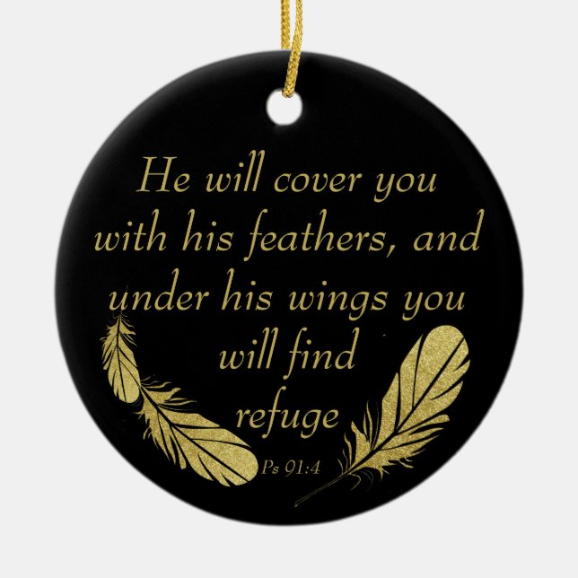 Psalm 91:4 Flügel Gottes Schutzbibliotheke Keramik Ornament (Vorne)