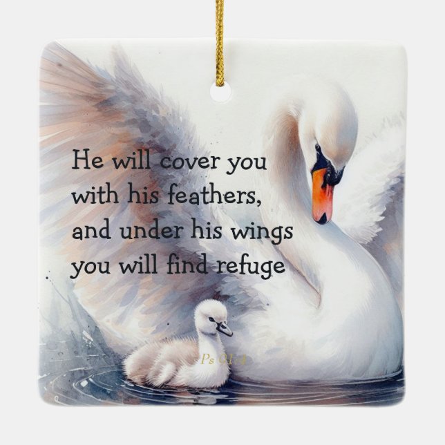 Psalm 91:4 Flügel Gottes Schutzbibliotheke Keramikornament (Rückseite)