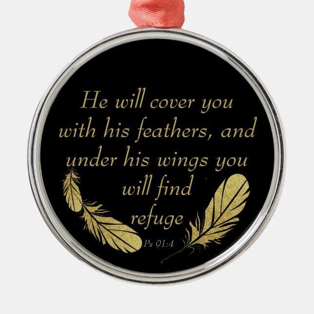 Psalm 91:4 Flügel Gottes Schutzbibliotheke Ornament Aus Metall (Vorne)