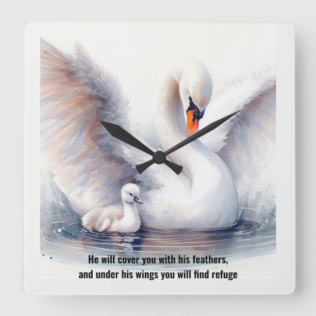 Psalm 91:4 Flügel Gottes Schutzbibliotheke Quadratische Wanduhr (Vorderseite)
