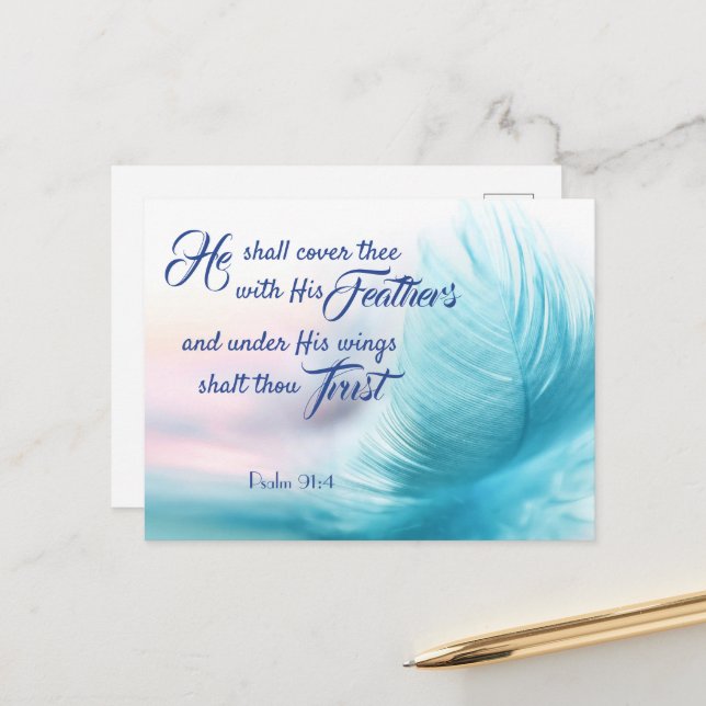 Psalm 91:4 Postkarte - King James Version (Vorderseite/Rückseite Beispiel)