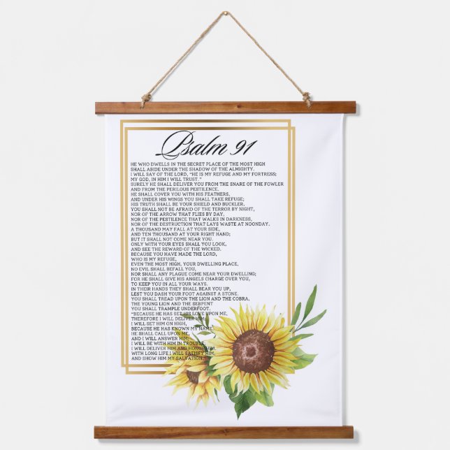 Psalm 91 Aquarell Sonnenblume Rahmen Schriften Wandteppich Mit Holzrahmen (Vorderseite)
