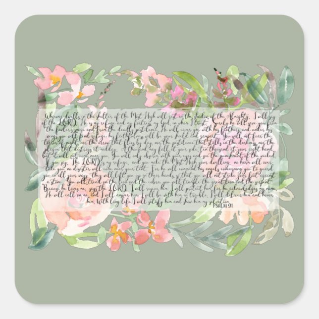 Psalm 91 Aquarellschrift Kunst Quadratischer Aufkleber (Vorderseite)