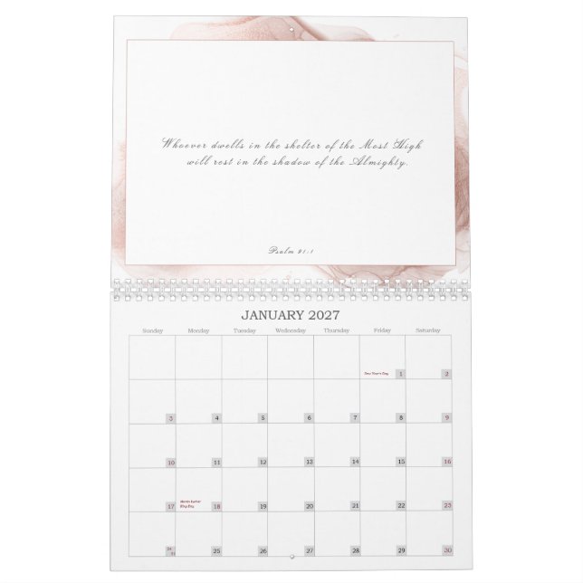Psalm 91 Bibelverse Abstrakt Dusty Pink Kalender (Jan 2027)