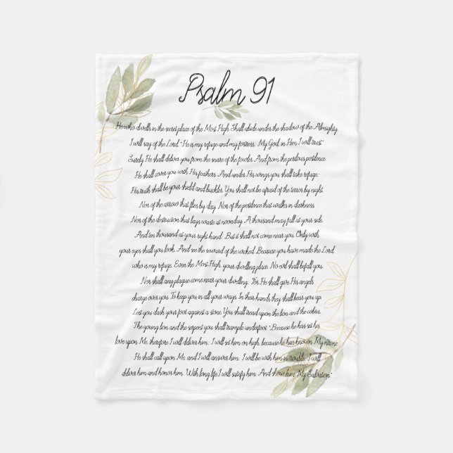 Psalm 91 Bible Art Soft Greenery Blätter Christlic Fleecedecke (Vorderseite)