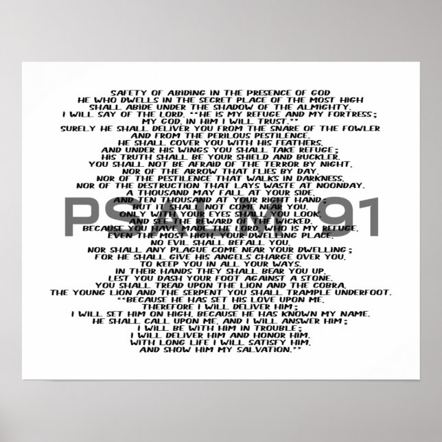 Psalm 91 Black and White Scripture Wall Art Poster (Vorne)