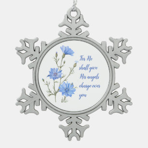 Psalm 91  Er wird seinen Engeln Inspiration geben Schneeflocken Zinn-Ornament