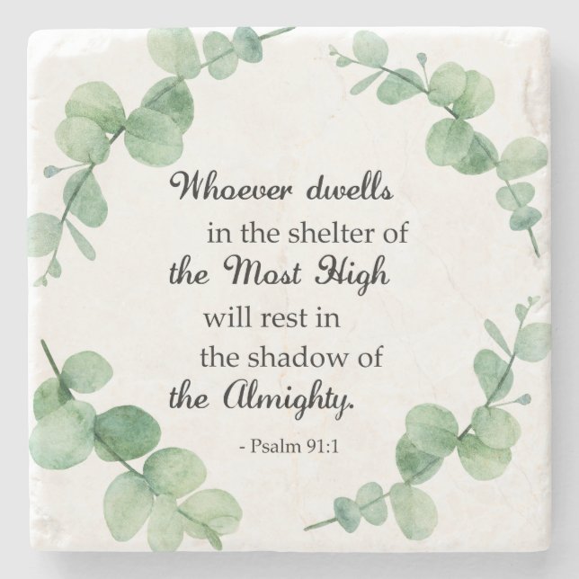 Psalm 91 Eukalyptus-Kranz christliche Glaubensbibe Steinuntersetzer (Vorderseite)