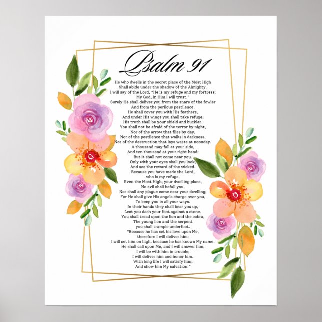 Psalm 91 Geometrischer Rahmen für Blumen Poster (Vorne)