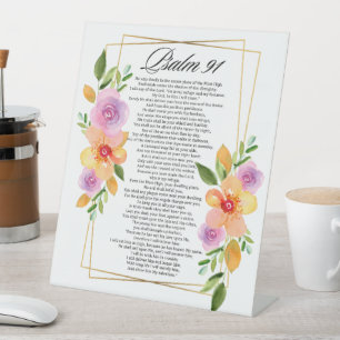 Psalm 91 Geometrischer Rahmen für Blumen Sockelschild
