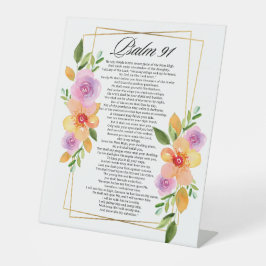 Psalm 91 Geometrischer Rahmen für Blumen Sockelschild