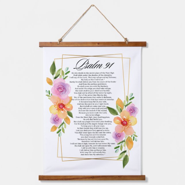 Psalm 91 Geometrischer Rahmen für Blumen Wandteppich Mit Holzrahmen (Vorderseite)