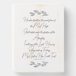 Psalm 91 Moderne Bibelkunst mit botanischen Blätte Holzkisten Schild