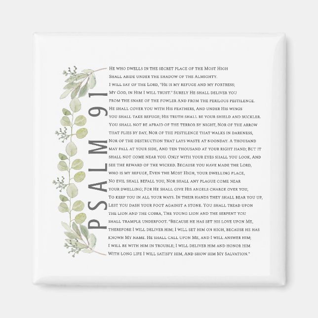 Psalm 91 Moderne weiche Aquarellpflanze Bibel Magnet (Vorne)