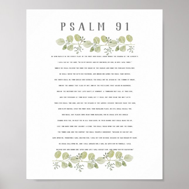Psalm 91 Olive Green Eukalyptus Blätter Bibelkunst Poster (Vorne)