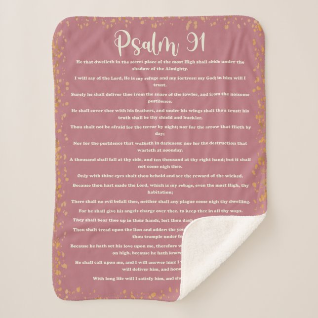 Psalm 91, Pink, King James Version, Bibelverse Sherpadecke (Vorderseite)
