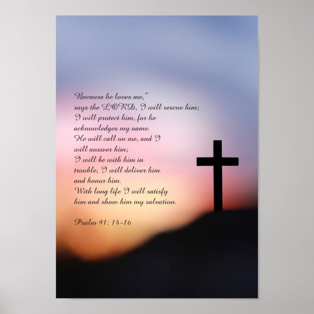 Psalm 91 schwarzes Kreuz auf dem Hügel und Sonnenu Poster (Vorne)