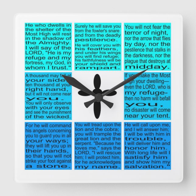 Psalm 91 Square Wall Clock Quadratische Wanduhr (Vorderseite)