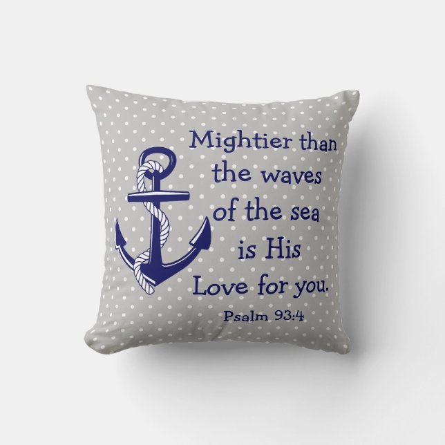 Psalm 93 mächtiger als das Meer, Marineanker/Grau Kissen (Vorderseite)