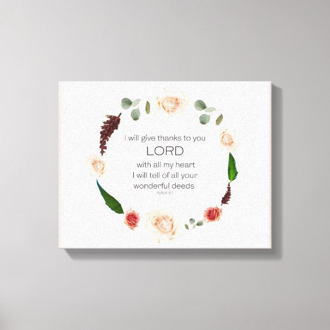 Psalm 9:1, Bibelverse Leinwanddruck (Vorderseite)