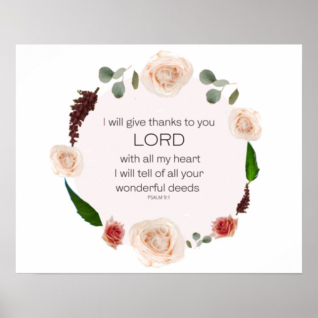 Psalm 9:1, Bibelverse, Wanddekoration Poster (Vorne)