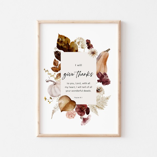 Psalm 9:1 Scripture Poster – Give Thanks Christian (Créateur téléchargé)