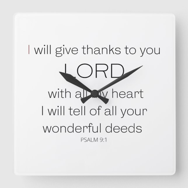 Psalm 9, ich danke Ihnen, Herr LORD, Quadratische Wanduhr (Vorderseite)