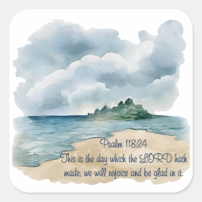 Psalm The Day Cloudy Beach Scene Quadratischer Aufkleber (Vorderseite)