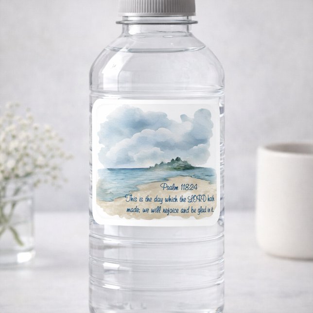 Psalm The Day Cloudy Beach Scene Quadratischer Aufkleber (Von Creator hochgeladen)