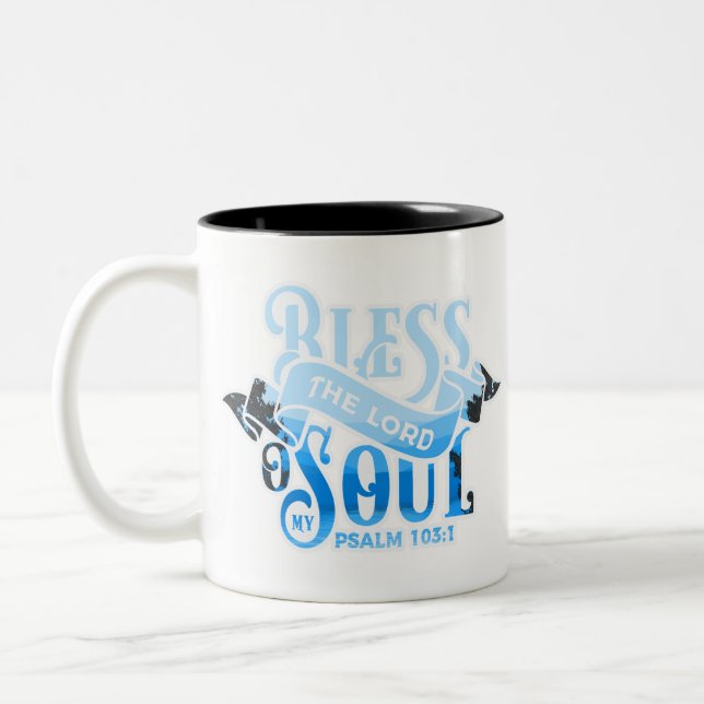 Psalmen 103 Christliches Design Zweifarbige Tasse (Links)