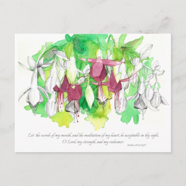 Psalmen 19 Biokunstkarte Blume Fuchsia Postkarte (Vorderseite)